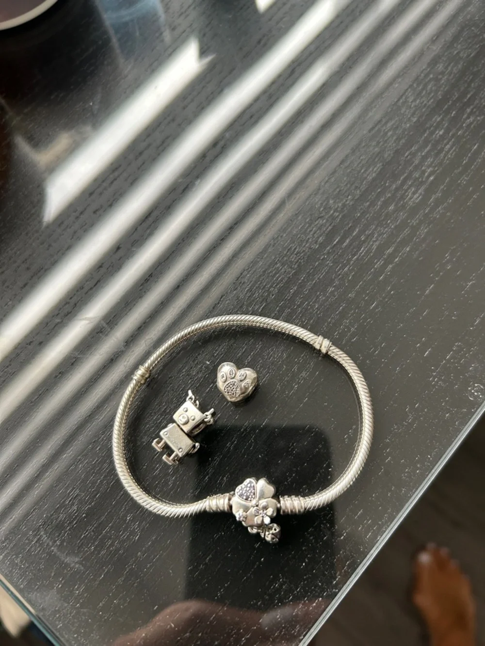 Pandora Silver Snake Chain Bracelet with Flower Charm - Silver - Picture 7 of 7